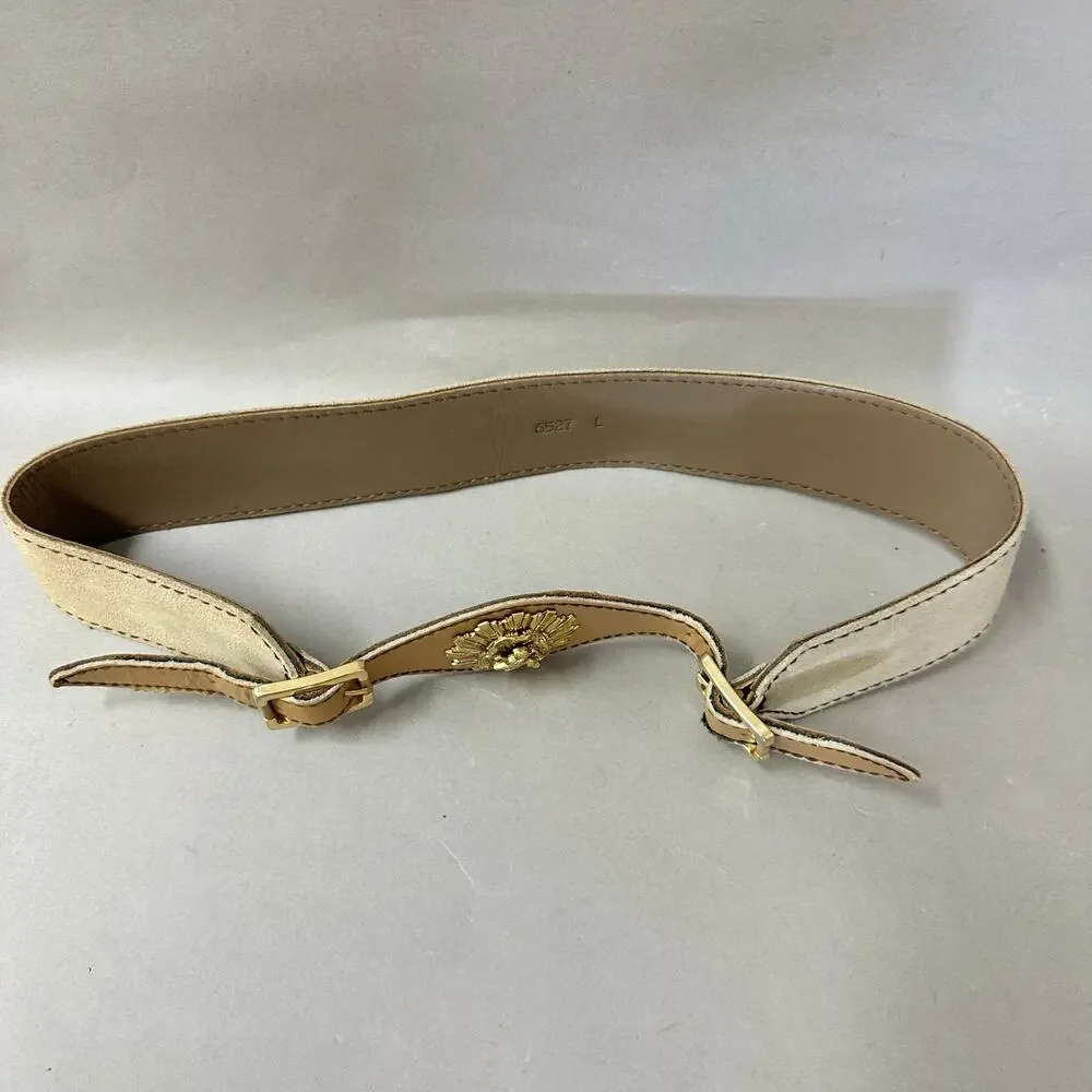 Vintage Suede Leather Waist Belt w/ Gold‎ Lion Medallion Statement Size Large